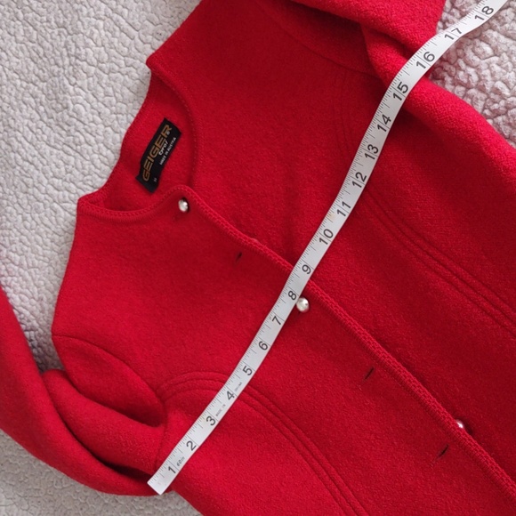 Geiger Tyrol Size 36 Austria Pure New Wool Red Button Front Sweater Jacket - Picture 9 of 16